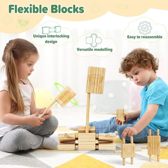 Wooden Blocks for Kids 44pcs STEM Montessori Blocks Loose Flexible Connections - Picture 4 of 15